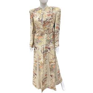 VTG Made In China Long Duster/House Coat Women’s Size S 1940’ Silk Gold & Colors
